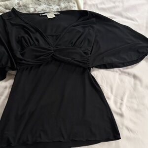 Elegant Black Blouse with Flutter Sleeves